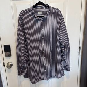 Navy and White Striped Men's Casual Shirt